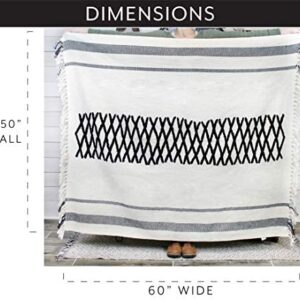 AuldHome Design Boho Farmhouse Throw, Black and Off White 50 x 60 Inch Striped Blanket