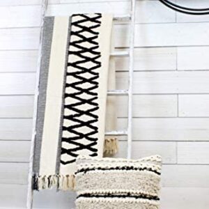 AuldHome Design Boho Farmhouse Throw, Black and Off White 50 x 60 Inch Striped Blanket