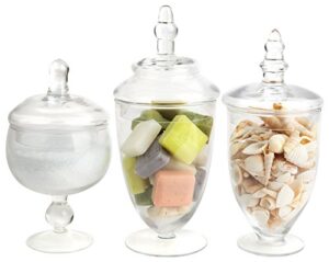 mantello apothecary jars with lids- decorative glass candy bar containers (clear, small, set of 3)