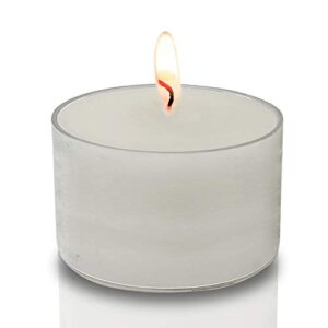 Ner Mitzvah Long Burning Tealight Candles - 8 Hours - White in Clear Cups - Unscented - 40 Pack - Made in EU