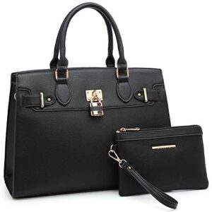 women handbag designer purse fashion ladies shoulder bag top handle satchel bag with pouch (02 litchi leather- black)