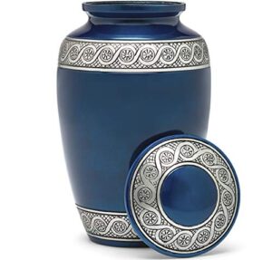 eternal harmony cremation urn for human ashes | memorial urn carefully handcrafted with elegant finishes to honor and remember your loved one | adult urn large size with beautiful velvet bag (blue)