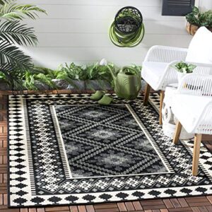 safavieh veranda collection 4′ x 5’7″ black / cream ver099 boho indoor/ outdoor non-shedding easy–cleaning patio backyard porch deck mudroom accent–rug