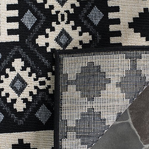 SAFAVIEH Veranda Collection 4' x 5'7" Black / Cream VER099 Boho Indoor/ Outdoor Non-Shedding Easy--Cleaning Patio Backyard Porch Deck Mudroom Accent--Rug