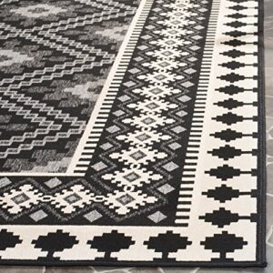 SAFAVIEH Veranda Collection 4' x 5'7" Black / Cream VER099 Boho Indoor/ Outdoor Non-Shedding Easy--Cleaning Patio Backyard Porch Deck Mudroom Accent--Rug