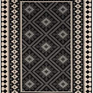 SAFAVIEH Veranda Collection 4' x 5'7" Black / Cream VER099 Boho Indoor/ Outdoor Non-Shedding Easy--Cleaning Patio Backyard Porch Deck Mudroom Accent--Rug