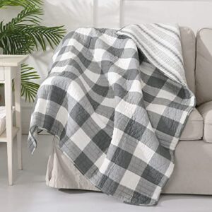 levtex home – camden – quilted throw – (50 x 60 in.) – buffalo check in grey and cream – reversible pattern – cotton