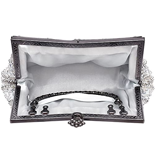 AIJUN Women's Vintage Beaded Evening Bag Sequin Clutch Purses for Women Wedding Clutches Prom Cocktail Party Handbags(Silver)