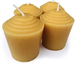 beeswax votive candles – 4 pack, 15 hours each, over 60 hours burn time – 100% pure usa bees wax – unscented – all natural light honey scent