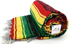 open road goods rasta blanket or hippie blanket – traditional mexican blanket/mexican falsa blanket in rasta colors