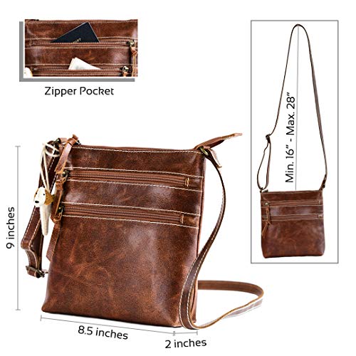 Hide N Craft Stylish Full Grain Real Leather Crossbody Bag For Women Crossover Purse, Long Shoulder, with Adjustable Strap, 2 Front and Internal Pocket, Girls Handbag (8.5x2x9 inches) – Brown