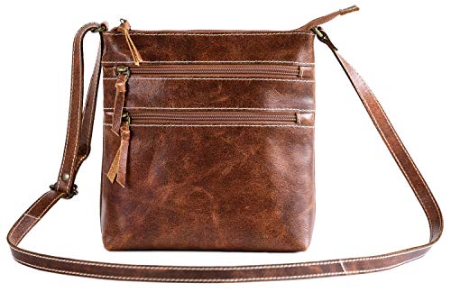 Hide N Craft Stylish Full Grain Real Leather Crossbody Bag For Women Crossover Purse, Long Shoulder, with Adjustable Strap, 2 Front and Internal Pocket, Girls Handbag (8.5x2x9 inches) – Brown