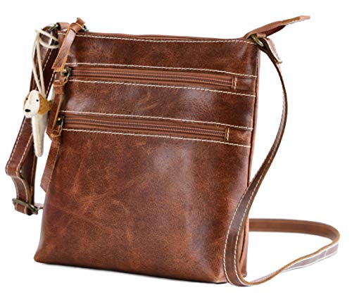Hide N Craft Stylish Full Grain Real Leather Crossbody Bag For Women Crossover Purse, Long Shoulder, with Adjustable Strap, 2 Front and Internal Pocket, Girls Handbag (8.5x2x9 inches) – Brown