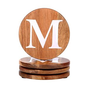 Wood Coasters Set, Natural Wooden Letters Coasters for Drinks, Set of 4 Wood Coasters, Wedding Coasters, Personalized Coasters Customizable with Name, Monogrammed Letter M