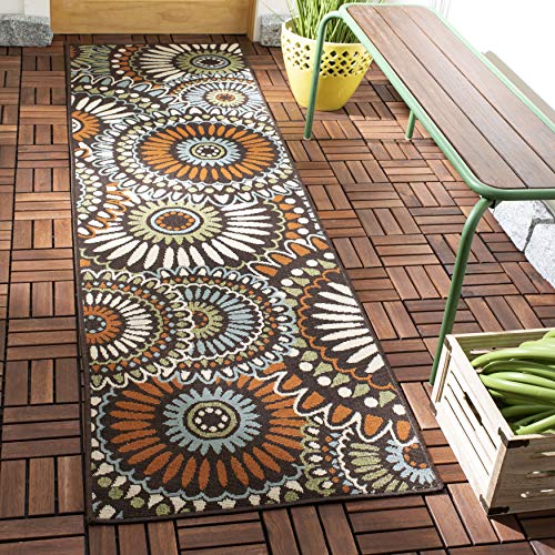 SAFAVIEH Veranda Collection 2'3" x 10' Chocolate / Terracotta VER091 Boho Floral Indoor/ -Outdoor Non-Shedding Easy -Cleaning Patio Backyard Porch Deck Mudroom Runner -Rug