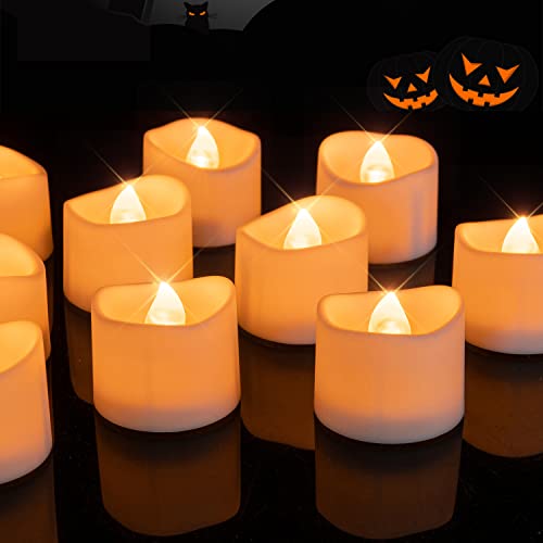 Beichi 24pcs Amber Yellow LED Tealight Candles, Over 150 Hours of Light-time, Battery Operated Realistic Tea Lights, Flickering Bright Tealights, Ideal for Valentine's Day, Mother's Day and Birthday