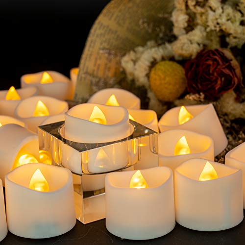 Beichi 24pcs Amber Yellow LED Tealight Candles, Over 150 Hours of Light-time, Battery Operated Realistic Tea Lights, Flickering Bright Tealights, Ideal for Valentine's Day, Mother's Day and Birthday