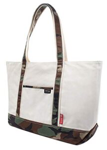rough enough large canvas camo tote bag for women men work travel with zipper pockets and compartments
