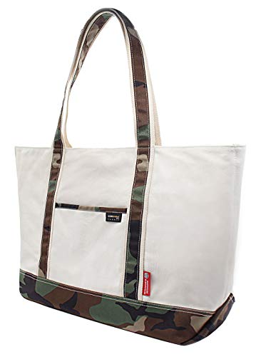 Rough Enough Large Canvas Camo Tote Bag for Women Men Work Travel with Zipper Pockets and Compartments