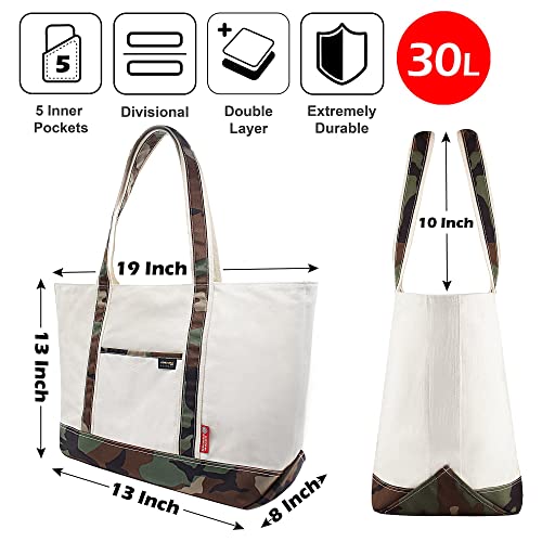 Rough Enough Large Canvas Camo Tote Bag for Women Men Work Travel with Zipper Pockets and Compartments