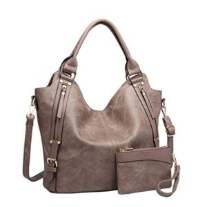 Women Tote Bag Handbags PU Leather Fashion Hobo Shoulder Bags with Adjustable Shoulder Strap, L,Khaki