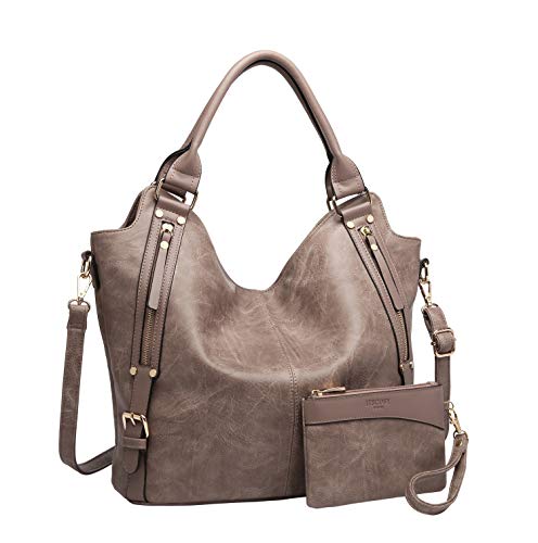 Women Tote Bag Handbags PU Leather Fashion Hobo Shoulder Bags with Adjustable Shoulder Strap, L,Khaki