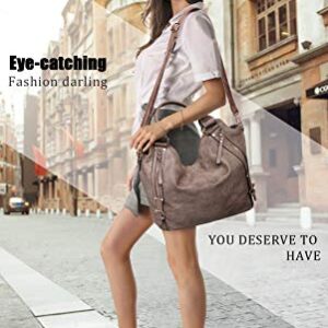 Women Tote Bag Handbags PU Leather Fashion Hobo Shoulder Bags with Adjustable Shoulder Strap, L,Khaki