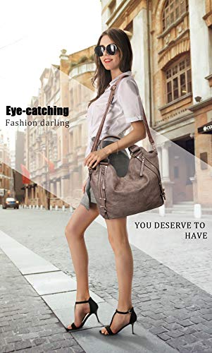 Women Tote Bag Handbags PU Leather Fashion Hobo Shoulder Bags with Adjustable Shoulder Strap, L,Khaki