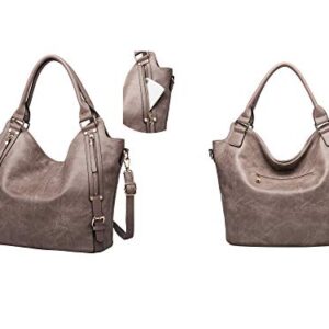 Women Tote Bag Handbags PU Leather Fashion Hobo Shoulder Bags with Adjustable Shoulder Strap, L,Khaki