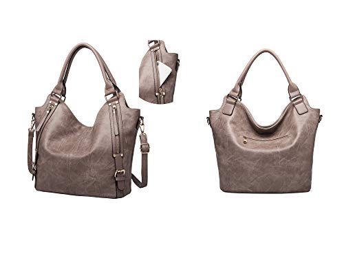 Women Tote Bag Handbags PU Leather Fashion Hobo Shoulder Bags with Adjustable Shoulder Strap, L,Khaki