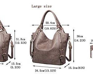 Women Tote Bag Handbags PU Leather Fashion Hobo Shoulder Bags with Adjustable Shoulder Strap, L,Khaki