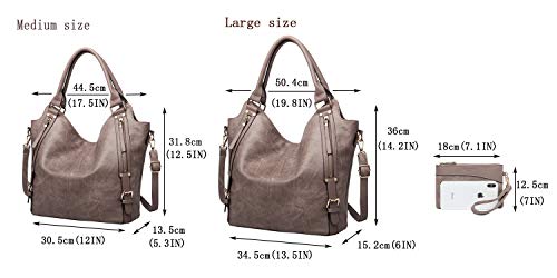 Women Tote Bag Handbags PU Leather Fashion Hobo Shoulder Bags with Adjustable Shoulder Strap, L,Khaki