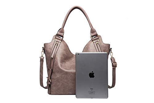 Women Tote Bag Handbags PU Leather Fashion Hobo Shoulder Bags with Adjustable Shoulder Strap, L,Khaki