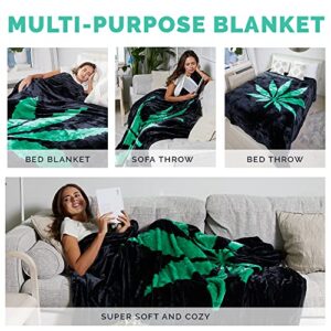 Hiyoko Weed Blanket Faux Fur Throw Blanket Queen Size – Marijuana Gifts for Stoners Faux Mink Warm Blanket