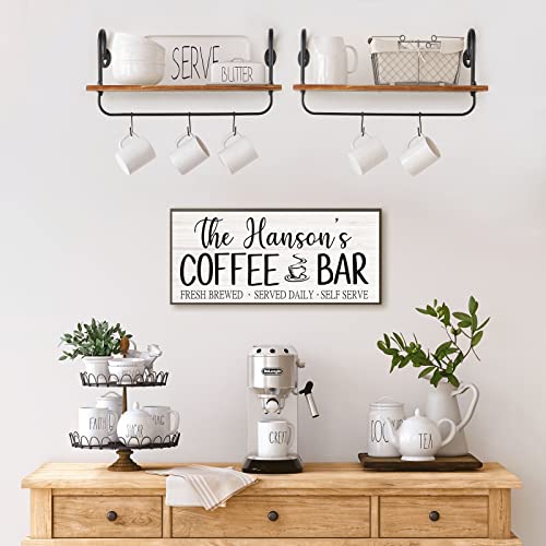 Olakee Floating Wall Shelves for Kitchen Bathroom Coffee Nook with 10 Adjustable Hooks for Mugs Cooking Utensils or Towel Rustic Storage Shelves Set of 2/17x5.9 inch (Carbonized Black)