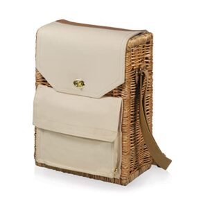 picnic time corsica cheese picnic basket tote bag, gift for wine lover, beige canvas, 12 x 7 x 17