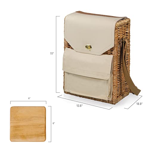 PICNIC TIME Corsica Cheese Picnic Basket Tote Bag, Gift for Wine Lover, Beige Canvas, 12 x 7 x 17