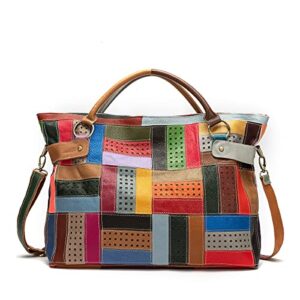 segater® women’s genuine leather tote multicolour patchwork hollow shoulder bag cowhide stitching colorful large handbag purses multicoloured