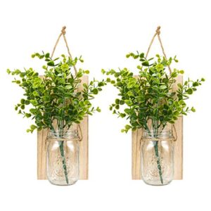 Tebery 2 Pack Mason Jar Sconces with LED - Fairy Lights Rustic Wall Sconces Mason Jar Lights Vintage Wrought Iron Hooks for Home Kitchen Decoration