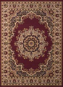 united weavers of america, dallas collection, area rug, indoor, polypropylene, jute backing, stain resistant, traditional, burgundy, floral print, rectangular, 5’3″ x 7’2″