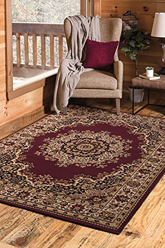 United Weavers of America, Dallas Collection, Area Rug, Indoor, Polypropylene, Jute Backing, Stain Resistant, Traditional, Burgundy, Floral Print, Rectangular, 5'3" x 7'2"