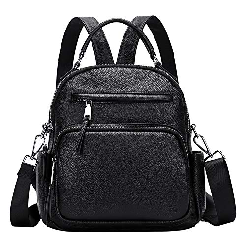 ALTOSY Genuine Leather Backpack for Women Small Convertible Backpack Purse Ladies Shoulder Bag 4 in 1 to Carry (S71 Black)