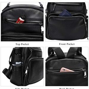 ALTOSY Genuine Leather Backpack for Women Small Convertible Backpack Purse Ladies Shoulder Bag 4 in 1 to Carry (S71 Black)