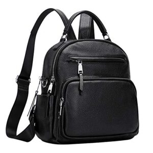 ALTOSY Genuine Leather Backpack for Women Small Convertible Backpack Purse Ladies Shoulder Bag 4 in 1 to Carry (S71 Black)