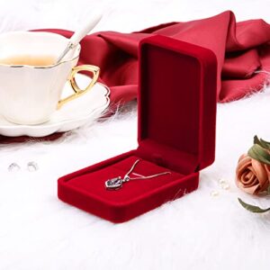 Velvet Necklace Pendant Case Jewelry Gift Boxes for Wedding Christmas Thanksgiving Birthday, Jewelry Showcase Displays, Wine Red, 3.94 x 2.75 x 1.37 Inches (4 Pieces)