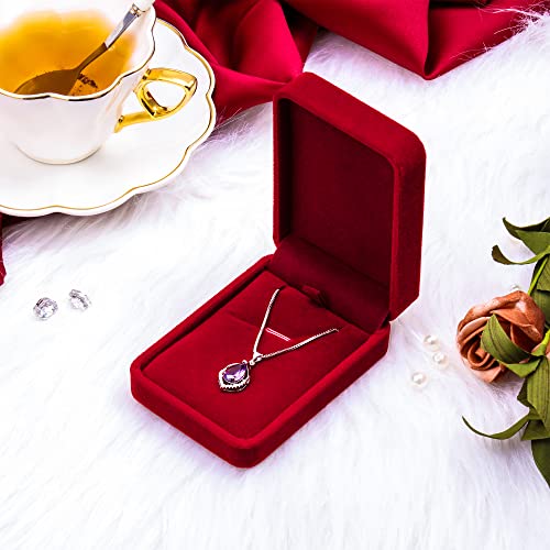 Velvet Necklace Pendant Case Jewelry Gift Boxes for Wedding Christmas Thanksgiving Birthday, Jewelry Showcase Displays, Wine Red, 3.94 x 2.75 x 1.37 Inches (4 Pieces)