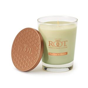 root candles 8870356 honeycomb veriglass scented beeswax blend candle, large, tea leaf & honey
