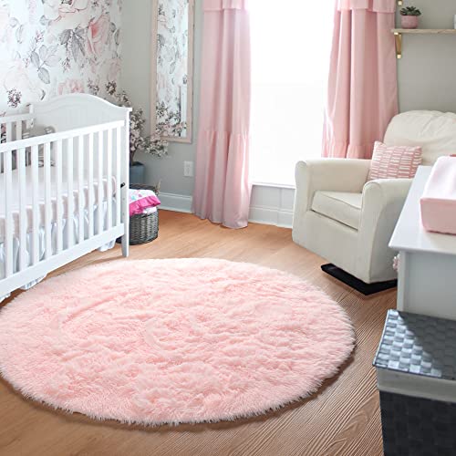 PAGISOFE Super Soft Circle Rugs for Girls Princess Castle Toddlers Play Tent 41” Diameter Circular Area Rugs for Kids Bedroom Baby Room Decor Round Shag Playhouse Carpets and Nursery Rugs (Pink)