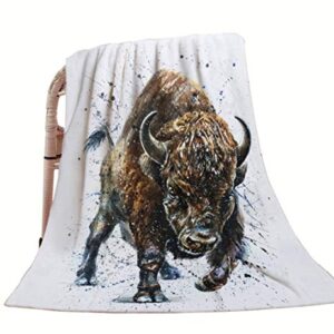 HGOD DESIGNS Buffalo Throw Blanket,Watercolor Animal Bison Buffalo Art Design Soft Warm Decorative Throw Blanket for Bed Chair Couch Sofa 30"X40"