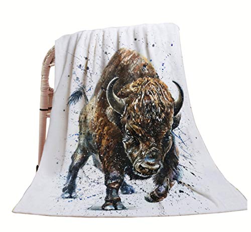 HGOD DESIGNS Buffalo Throw Blanket,Watercolor Animal Bison Buffalo Art Design Soft Warm Decorative Throw Blanket for Bed Chair Couch Sofa 30"X40"